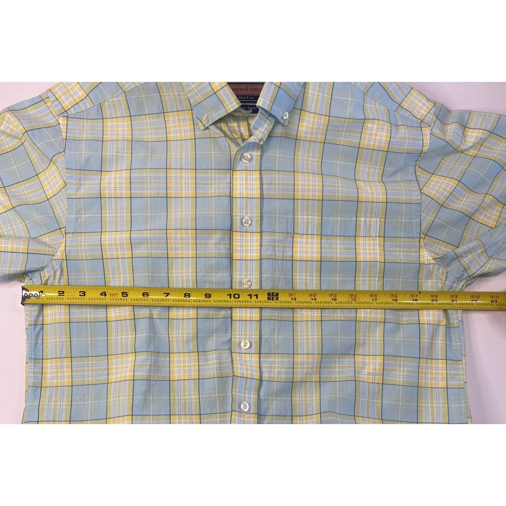 Vineyard Vines Men's Murray Shirt short sleeve Yellow Teal Summer Plaid Size M - Picture 12 of 13